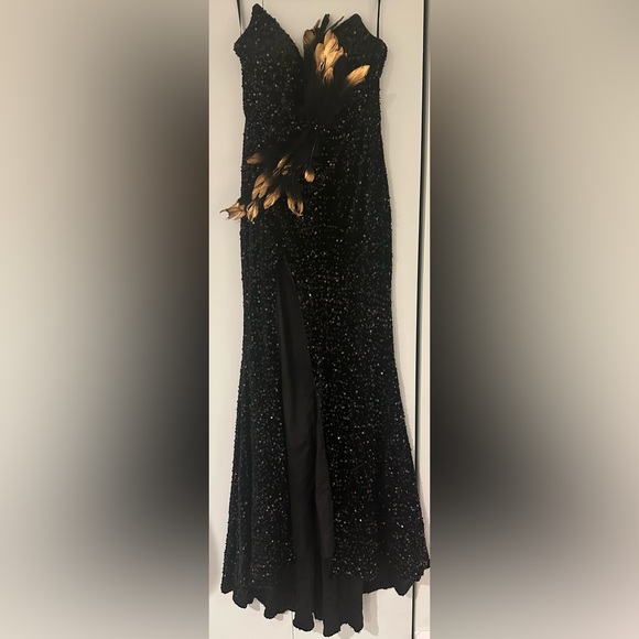 SHEIN Size M Black/Gold Sequin Strapless Mermaid Bodycon Slit Laceup Maxi Dress - Picture 6 of 10